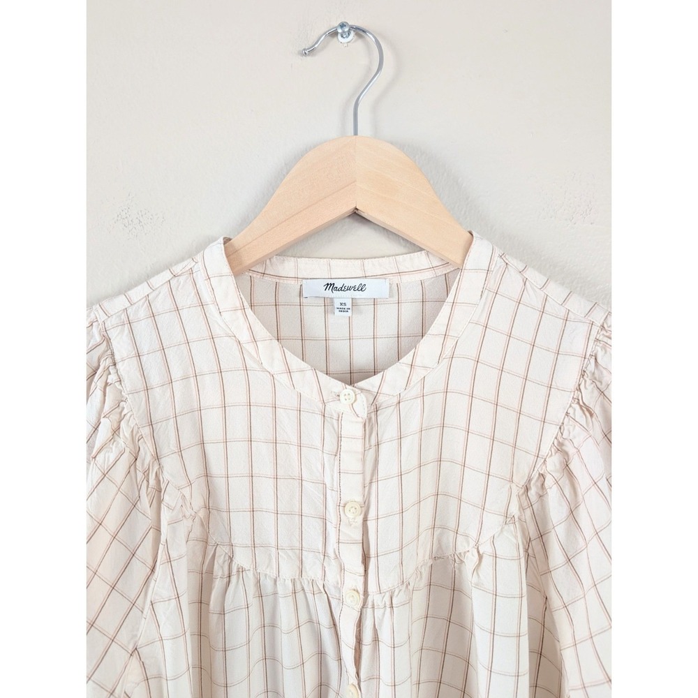 Madewell Balloon-Sleeve Peasant Top Windowpane Ivory XS Cottagecore Academia